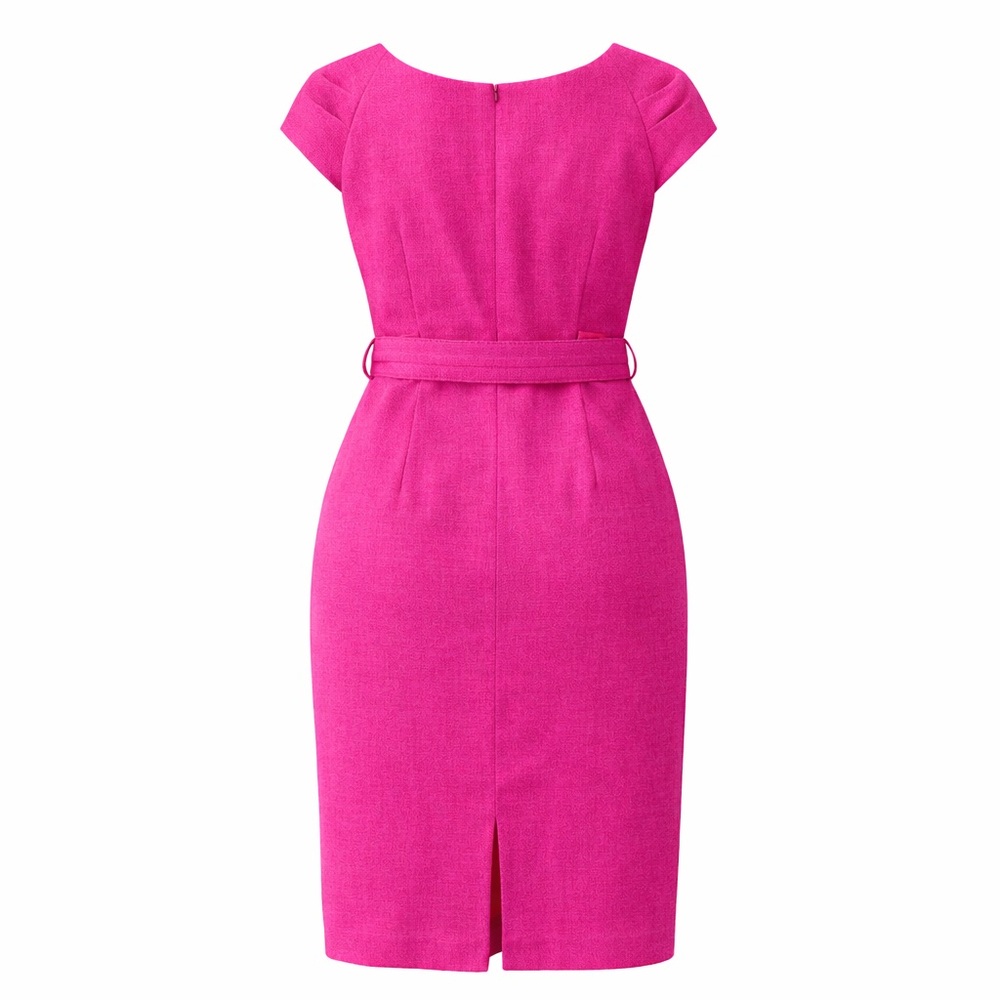 Kay Unger New York Pink Silk Ruffle Sheath Dress Belted Size 10 - Picture 2 of 11
